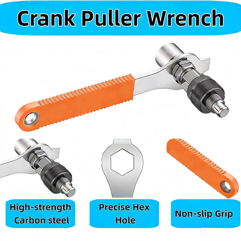 Bike Crank Removal Tool and Bottom Bracket Extractor Set with 16mm Wrench showing non-slip grip and carbon steel material.