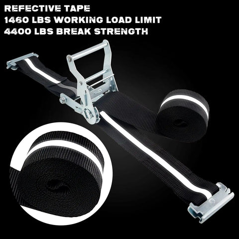 8 Pack 2 Inch By 15 Foot E Track Ratchet Straps With Reflective Webbing For Cargo Vans, Trailers And Containers