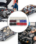 200 Piece Automotive Torpedo Fuse Kit With 5A Through 40A Amp Assortment displayed with car engines and repair scenes.