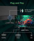 Back and front view of 24 Inch Eye Care FHD Computer Monitor With HDMI And VGA Ports FreeSync 1080p Display VESA Compatible
