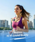 Woman jogging with Dope Waterproof MP3 Player With Screen IPX8 8GB For Surfing And Swimming on her top
