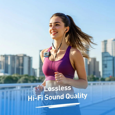 Woman jogging with Dope Waterproof MP3 Player With Screen IPX8 8GB For Surfing And Swimming on her top