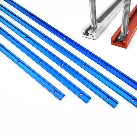 Game Changing Aluminum T Track T Slot Fixture Channel Miter Jig Slide Rail with multiple blue rails and mounts for smooth operation.