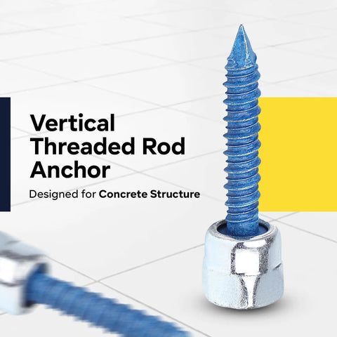 Vertical Threaded Rod Anchor For Concrete And Steel With Zinc Finish 5/16 X 1-3/4 Inch Screw Fits 3/8 Inch Rod shown vertically