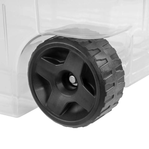 Heavy Duty Rolling Storage Bins, 40 Gallon Capacity, 2 Pack Garage Organization Cart With Wheels, Hella Tough Mobile Container For Moving Supplies, Workshop Tools, And Camping Gear, Green Sage wheel detail.