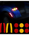 Top Shelf Golf Cart Reflector Strips Slick Peel N Stick Decal Kit With Heavy Duty Waterproof Glue Quick Install For Yamaha Ezgo Club Car featuring red and amber reflective decals on a blue golf cart.
