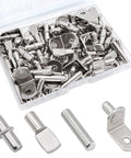104 Pieces Shelf Pins Kit Four Styles Nickel Plated Shelf Support Pegs for Shelves Cabinets Bookshelves and Closets Durable Zinc Alloy