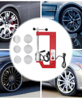 Spot Tire Vulcanizing Kit For Cars And Trucks 110V With 6 Molds, red tool and car tire close-ups displayed