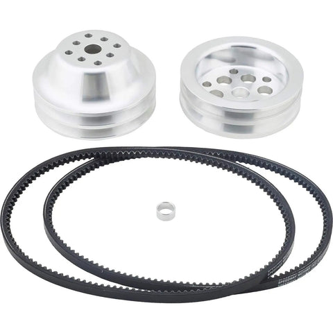 One To One Pulley Combo For SBC Short Water Pump With CNC Aluminum Double Groove Crank And Water Pump Pulleys And Matched Belts