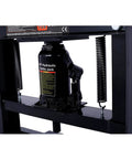 Garage Workhorse 20 Ton Hydraulic Shop Press With Rock Solid H Frame Floor Mount Stand For Weekend Warriors And Pro Shops showing hydraulic bottle jack detail.