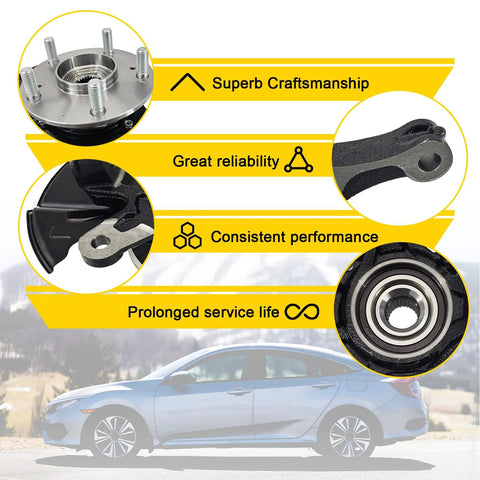 Front Left Steering Knuckle Wheel Hub Bearing Assembly For Honda Civic 1 8L 2012 2016 LK097 51216 TR3 Y00 51216 TR0 A00 Replacement Part showcasing durability and OE fitment in graphic