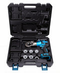 LiebeWH 18V Cordless Electric Hydraulic crimper With 12 Dies For Cable Lug And Hex press Tool in a carrying case.