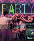 Smart Curtain String Lights RGB LED Fairy Lights DIY Color Changing With App Control Ideal For Wedding Decor Bedroom Dope Vibe And Party Setups 9.8 X 9.8 Feet Red illuminating party atmosphere with app control shown on phone display.