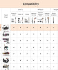 Compatibility chart showing Clear Acrylic 6 Slot Storage Stand For Dyson Airwrap Accessories and various hair styling tools.