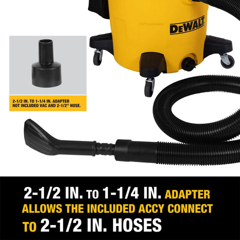 Car Detailing Vacuum Hose Accessory Kit With About 15 Ft Flexible Hose Includes Crevice Tool Soft And Stiff Brush Set Claw Nozzles Adapters For Wet And Dry Shop Vacs Compatible With Most Vacuums For Deep Clean Inside And Out shown with adapter.