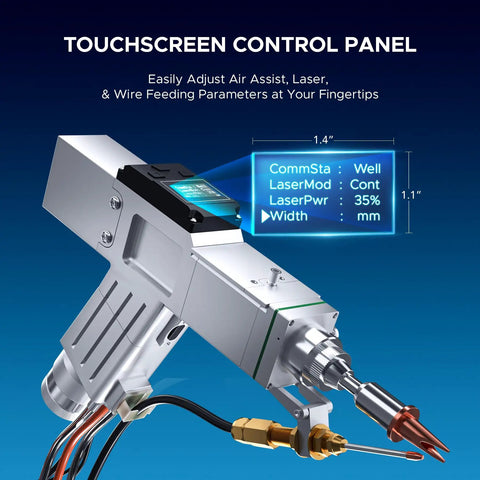 Pro Grade 1500W Handheld Fiber Laser Welder control panel showing touchscreen display for settings