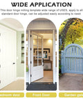 Wide application of a door hinge installation kit on bedroom, front, and garden doors with different designs.