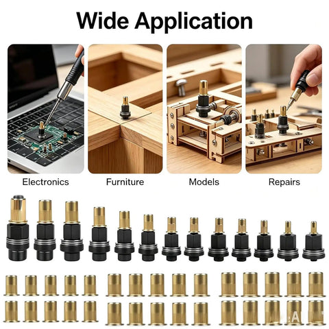 Heavy Duty Rivet Nut Tool Kit With Sixty Metric Press In Nuts M3 To M12 for various applications like electronics and furniture.