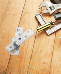 2 Pack 360 Degree Rotating Door Hinges For 20 To 40mm Doors, Heavy Duty Hidden Pivot on wood surface with tools