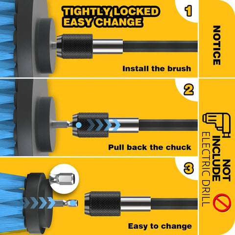 9 Pcs Drill Brush Attachments Set With Soft And Hard Bristles installation steps and instructions diagram
