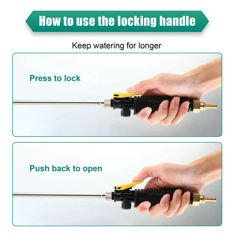 Image showing how to use locking handle of 29 Inch Sprayer Wand Replacement With Stainless Steel And Brass Barb For Easy No Fuss Setup
