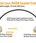 PL259 Male to Male Coax Cable 12 Inch RG58 Low Loss UHF Jumper for HAM and CB Radios Antenna Analyzers SWR Meters and Dummy Loads