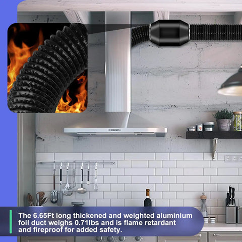 4 Inch Dryer Vent Hose 6.55 Feet Long Aluminum Foil Flexible Ducting installed in kitchen exhaust system with fireproof feature
