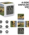 4-sided view of Heavy Sleeper Tractor Alarm Clock With LED Display Super Loud Alarm 7 Color Night Light And Built In Sound Machine.