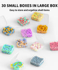 Clear Bead Organizer Storage Box Set With 31 Hinged Lid Containers containing colorful beads and small parts on display