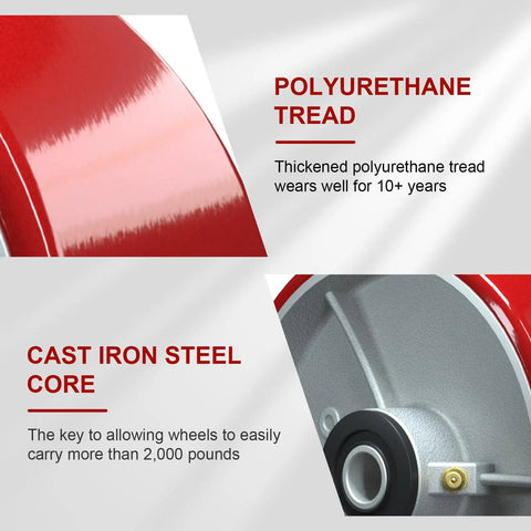 Polyurethane tread on cast iron core for Beefed-Up Heavy Duty 6 Inch By 2 Inch Polyurethane Tread On Cast Iron Caster Wheels
