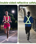 20 Pack Bright Yellow High Visibility Reflective Safety Vests with 360 Degree Glow worn by runners at night.