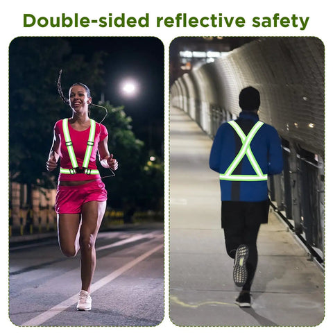 20 Pack Bright Yellow High Visibility Reflective Safety Vests with 360 Degree Glow worn by runners at night.
