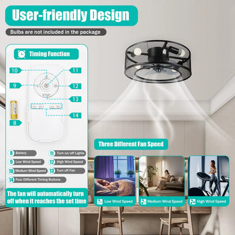 Ceiling Fan Light 18 Inch 3-Setting 40W Modern Mount for Living Room with user-friendly remote and fan speed options.