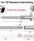 Heavy Duty 40 Pack 1/8 Invisible Cable Railing Kit T316 Stainless Steel Hardware showing detailed fittings and dimensions.