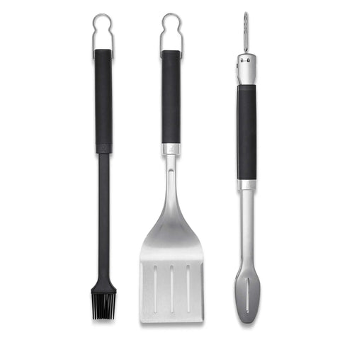 Precision 3 Piece Grilling Tool Set With Stainless Steel Tongs Spatula And Silicone Basting Brush Non Slip Handles lineup.