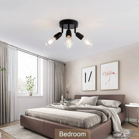 Three Light Flush Mount Ceiling Fixture In Matte Black Finish Dope Farmhouse Style Lighting for Bedroom with modern decor