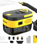 Portable Handheld Steam Cleaner With Six Adjustable Pressure Levels And Fifteen Utility Tips Blasts Out High Heat to sanitize surfaces.