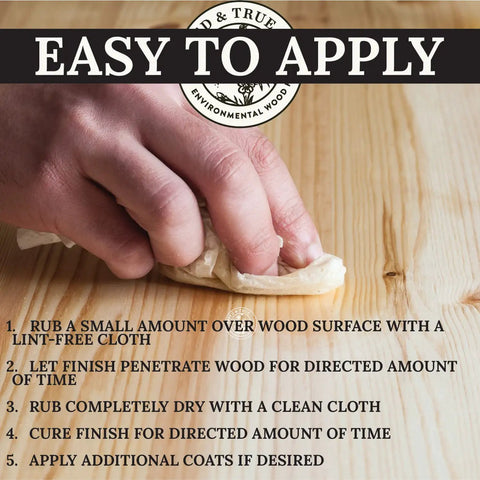 Applying All Wood Finish With Linseed Oil And Beeswax using cloth, showcasing easy and safe application.