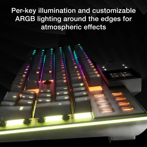 Premium Modular Gaming Keyboard With Butter Smooth Silent Linear Switches And Hot Swappable Numpad Plus Integrated Media Dock illuminated with ARGB lighting.