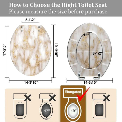 Elongated Toilet Seat Resin for Bathroom dimensions showing measurements for optimal fit for standard toilets.