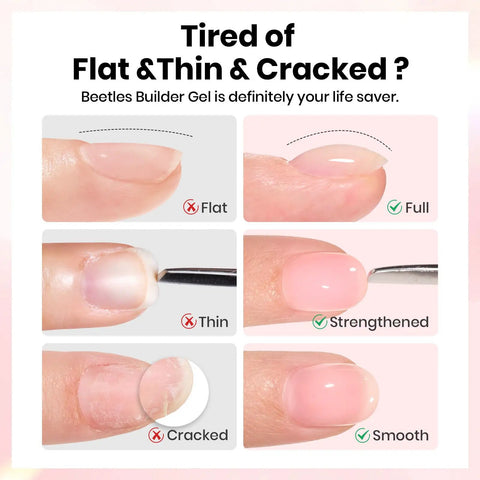 Comparison of nails with and without HEMA Free Builder Gel Set With No Wipe Top Coat And Base Coat For Nails Long Lasting Shine