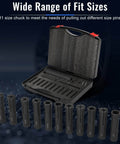 18 Piece Inline Dowel Pin Puller Master Set with SAE and Metric Collets in open black case with multiple collet sizes displayed