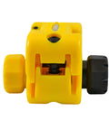 Close-up of Midspan Fiber Access Tool with 16 Self Aligning Sizing Channels, Portable Lightweight Wire Stripper, yellow and black design.