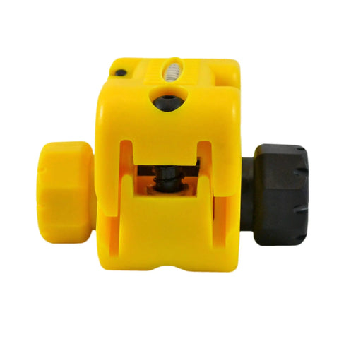 Close-up of Midspan Fiber Access Tool with 16 Self Aligning Sizing Channels, Portable Lightweight Wire Stripper, yellow and black design.