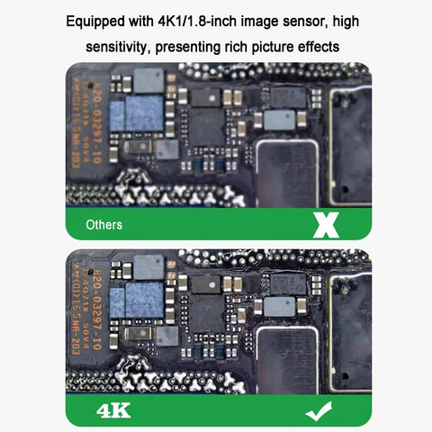 Comparison of circuit board detail under 4K 1080P Digital Microscope Camera With HDMI And USB Outputs highlighting sensor effects