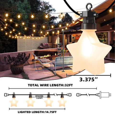 Outdoor Star String Lights Waterproof 32 Ft LED Dope Twinkle Lights 10 Stars Connectable outdoor patio setup view