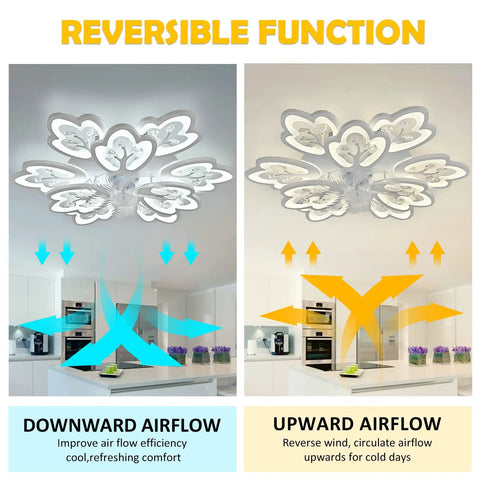 Petal Chandelier 31 Inch Ceiling Fan With Lights Remote Control 3 Color Dimmable Lighting 6 Speeds Reversible Motor