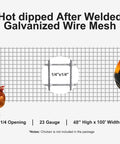 Quarter Inch Hardware Cloth 48 By 100 Feet Galvanized Welded Wire Fencing Roll Square Mesh 23 Gauge Tough As Nails graphic with chickens