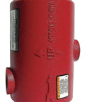 Inline Air Separator Cast Iron 1-1/2 Inch NPT Inlet Outlet For Hydronic Heating And Cooling Systems 175 PSI 35 GPM Beefy Iron Body Built To Last For Residential And Commercial Boilers Pumps. Red cast iron inline air separator with NPT ports.