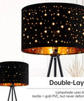 Tripod Floor Lamp With 8W LED Bulb Mid Century Style Standing Lamp Decorative Fabric Shade For Living Room Bedroom Study And Office Modern Farmhouse Boho Vibe Lighting showing double-layer starry lampshade.